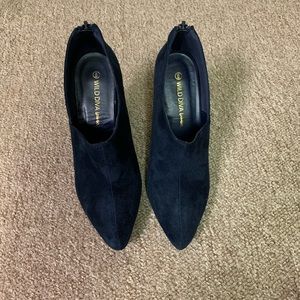 Navy booties. Suede. Size 6. Heel height 3”